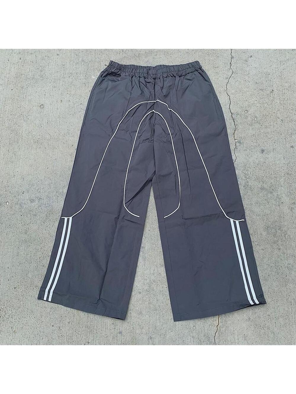 Streetwear super Baggy Y2K vintage style grey track pants with white stripes - Picture 7 of 8